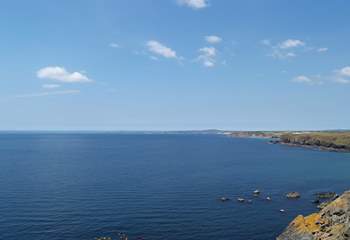 The view of the magnificent coastline towards Porthleven and Mounts Bay from just outside the Mullion Cove Hotel.