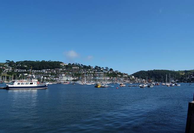 A view down river towards the sea with Kingswear in the background.