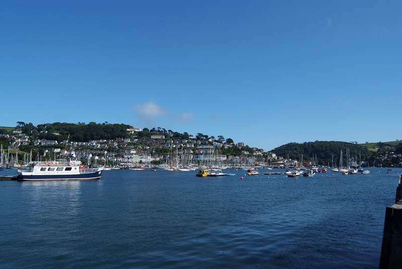 A view down river towards the sea with Kingswear in the background.