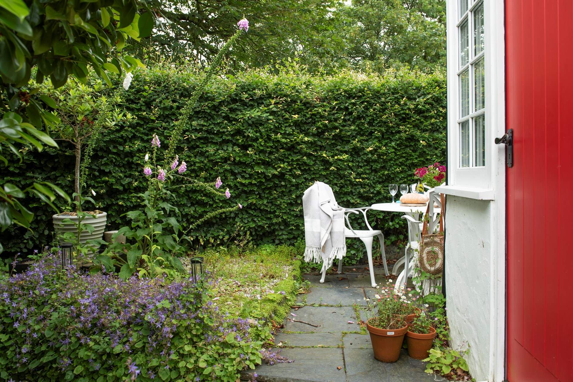 A delightful little seating area in this country cottage garden. 