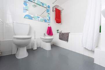 The bathroom on the first floor.