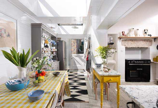 The kitchen/diner is a gorgeous room with eclectic furnishings and quirky styling.