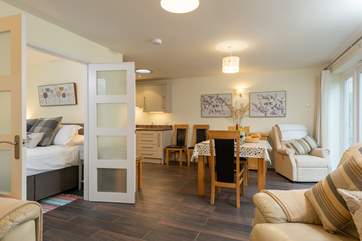 This view shows you the layout of the open plan space in relation to the main bedroom.