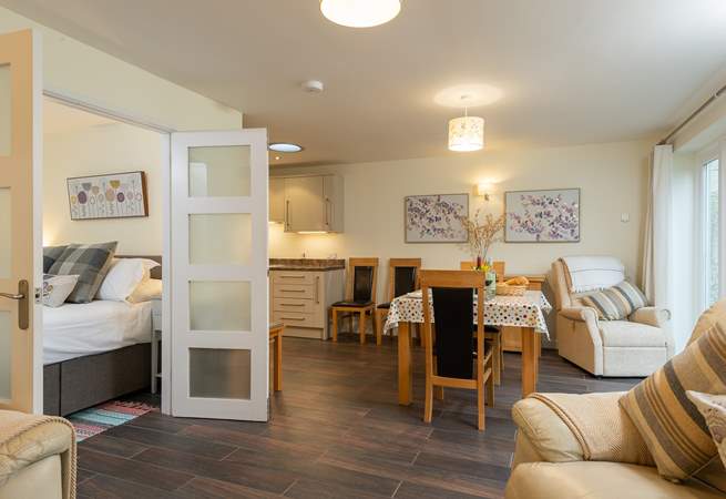 This view shows you the layout of the open plan space in relation to the main bedroom.