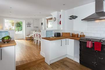 The kitchen-area, with it's Everhot range, leads through to the dining and second sitting areas.