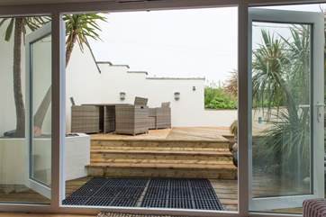 The decked terrace, accessed via the sitting-room.