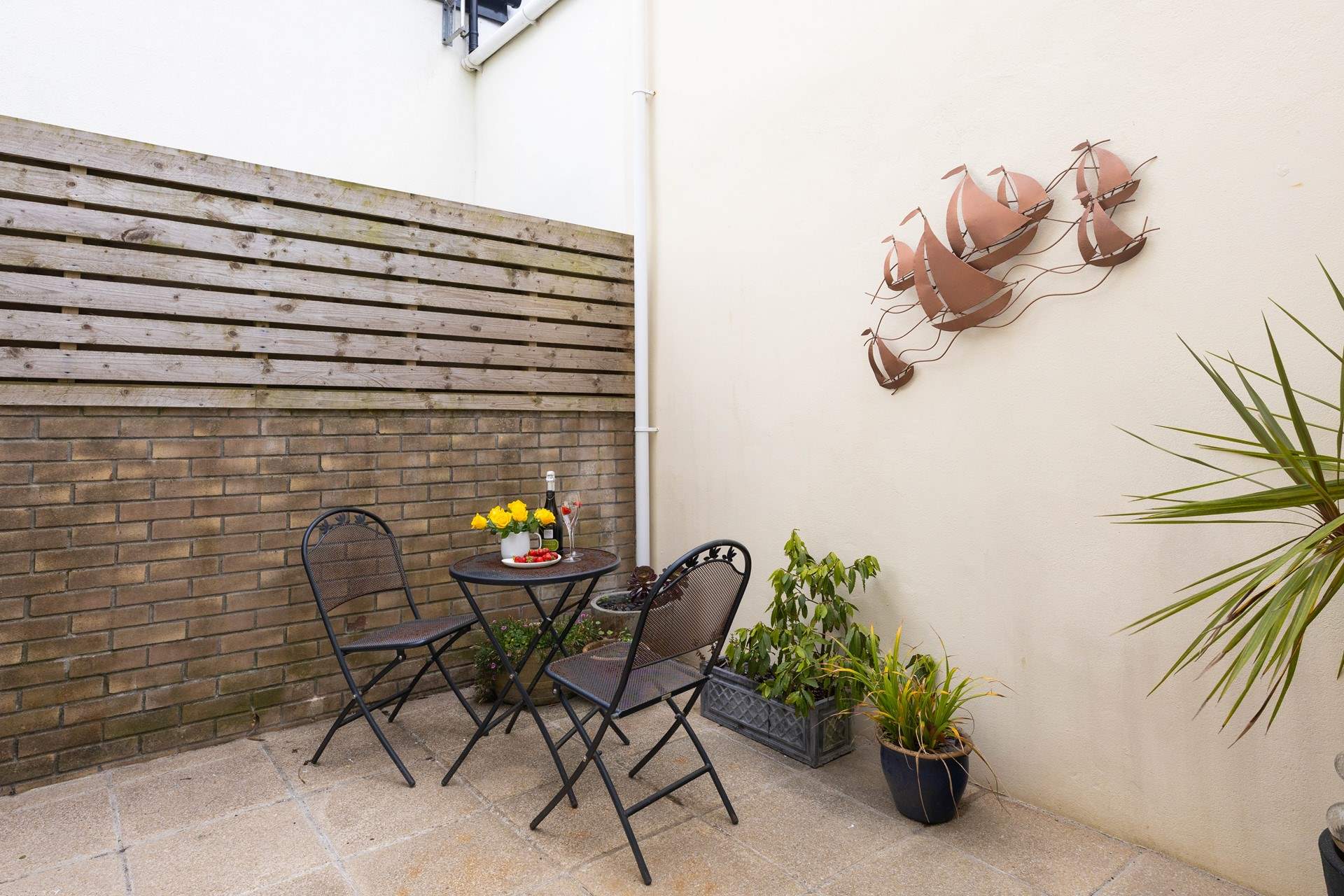 Outside the utility-room is a quiet spot to relax after your days adventures.