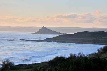 The view to Marazion from Perranuthnoe beach nearby.