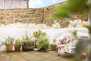 Looking out to the enclosed courtyard from the bedroom.