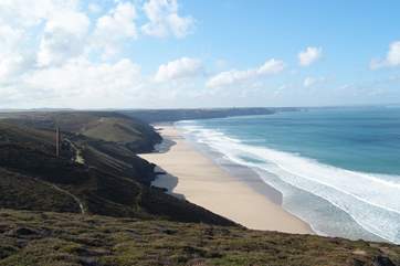 Fabulous coastal walks within easy reach of the cottage; this is looking from the cliffs nearby towards Chapel Porth.