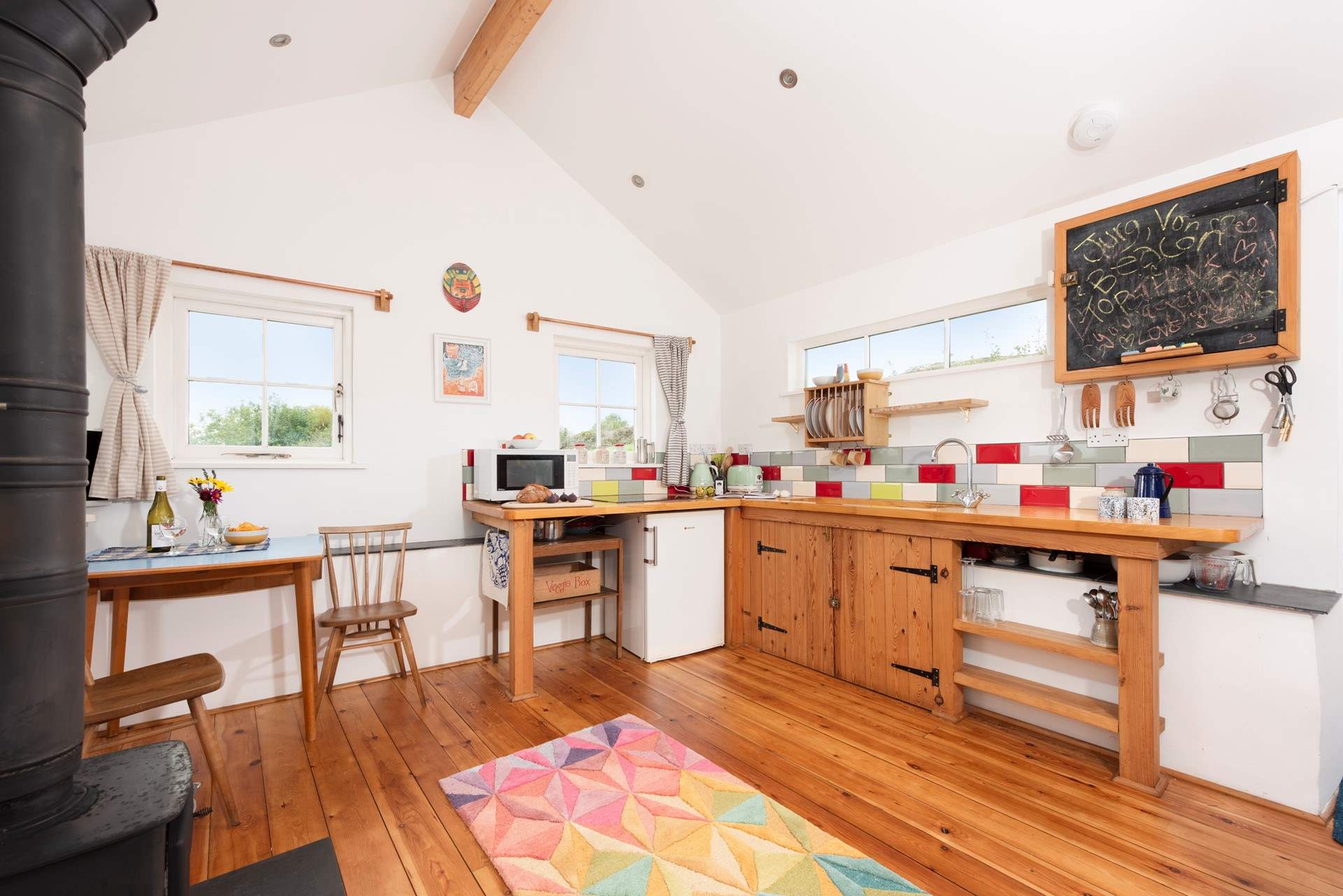The kitchen is small and perfectly formed for basic cooking -  why cook when you have so many lovely eateries close by. 