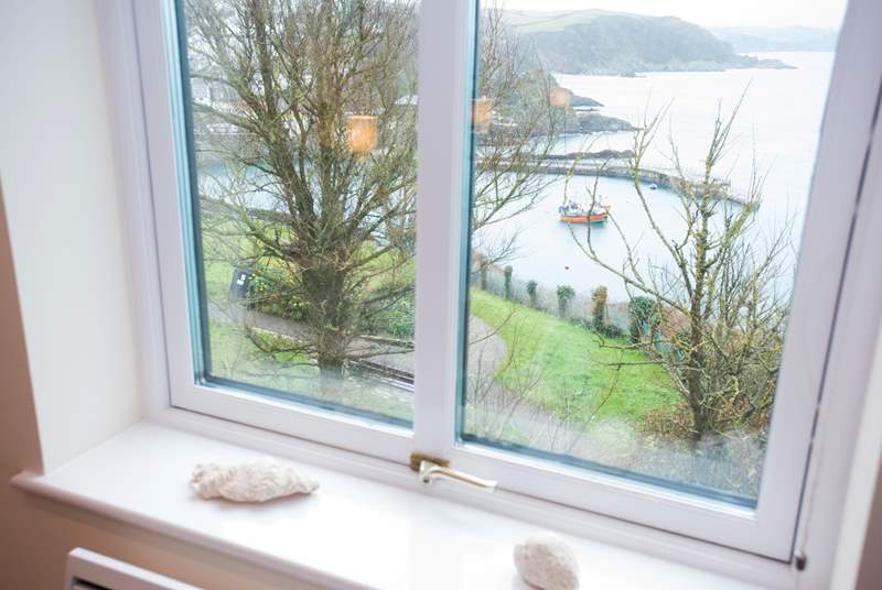 The view down to the harbour from Bedroom 2 (even on a wet winter day it's still enchanting!).