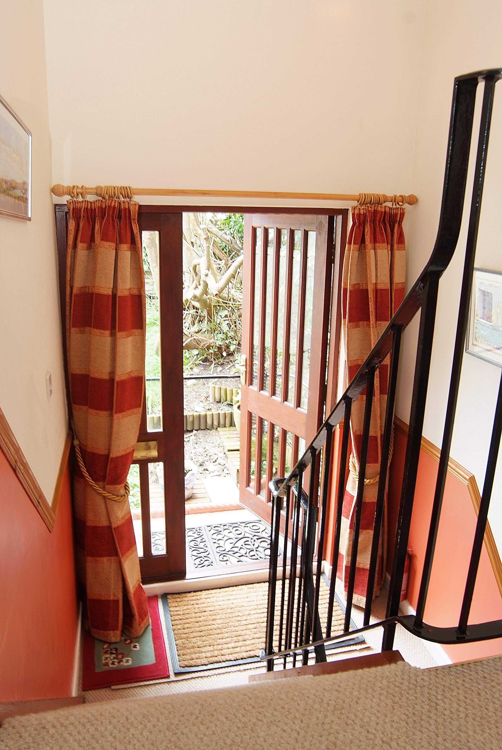 Looking down from the living/dining-room to the entrance hall.