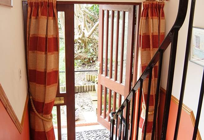 Looking down from the living/dining-room to the entrance hall.