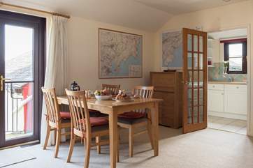 The kitchen is just off the main living space.