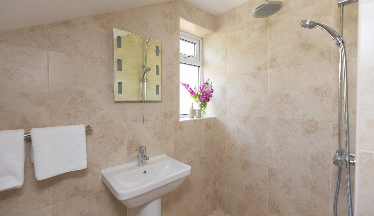 The en suite wet-room is down a couple of steps from the main bedroom.