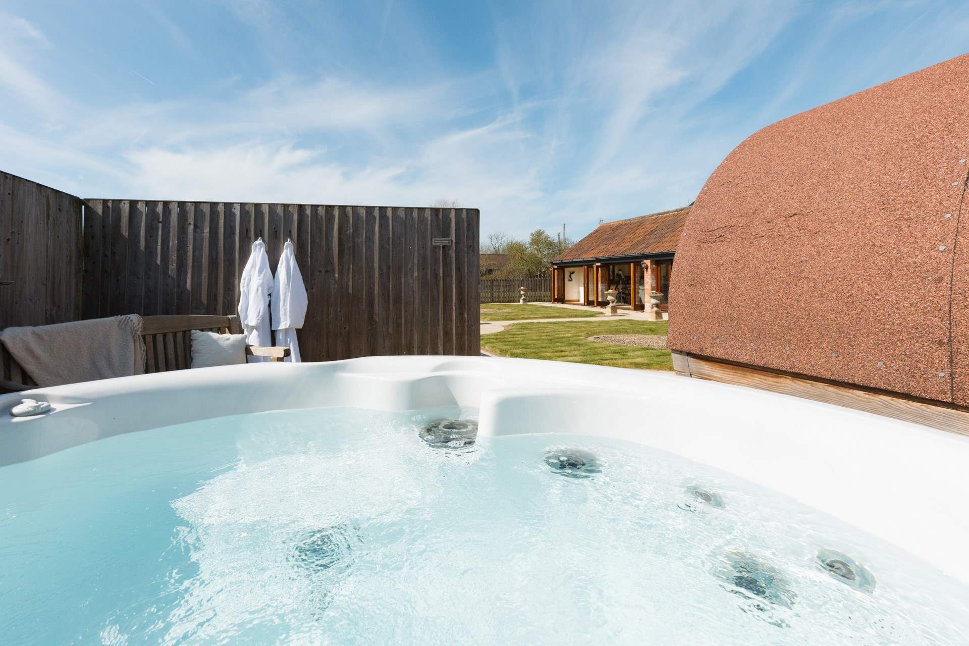 The view from the hot tub, back towards The Old Barn.