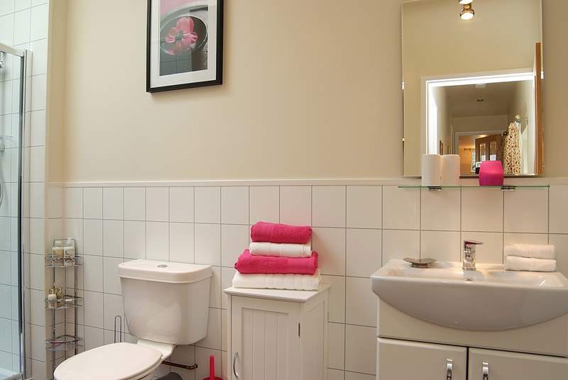 The spacious shower-room is adjacent to the bedroom.