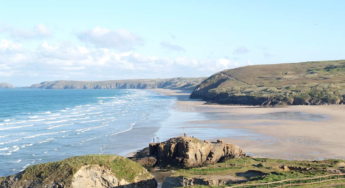 The huge beach and renowned surfing waves at Perranporth on the north coast, only 10 miles away.