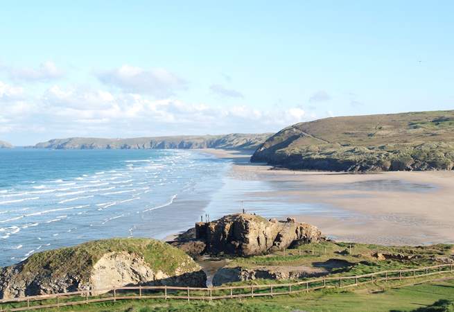 The huge beach and renowned surfing waves at Perranporth on the north coast, only 10 miles away.