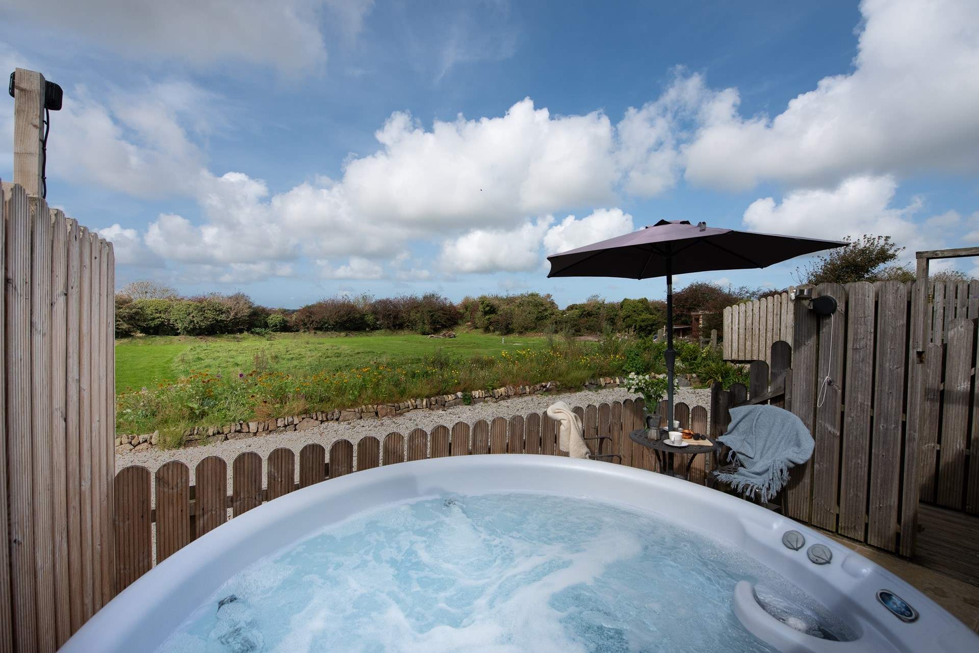 Enjoy your private bubbling hot tub.