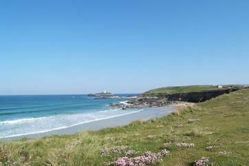 Miles of golden sands stretch from Godrevy Point (in photograph) right round to St Ives.