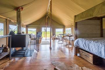 Looking towards the entrance from the back of the living area.
