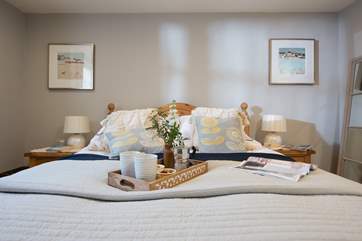 The bed is dressed to impress.