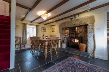 The dining-room also has a wood-burner.