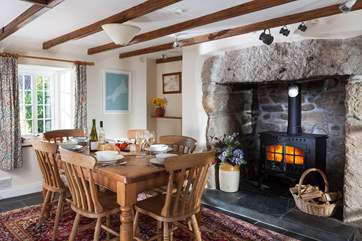 The dining-room, also with a wood-burner.