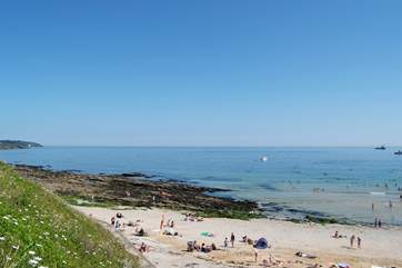 Looking towards Pendennis headland from Gyllyngvase beach.