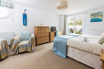 This bedroom now has double doors that open straight to the terrace and it can be made up as singles or a super-king bed (Bedroom 1).