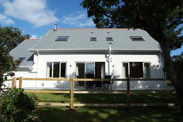 The secluded rear patio at Tredhowr.