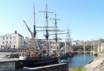 Some of the tall ships moored in Charlestown harbour, a ten minute walk from Tredhowr.