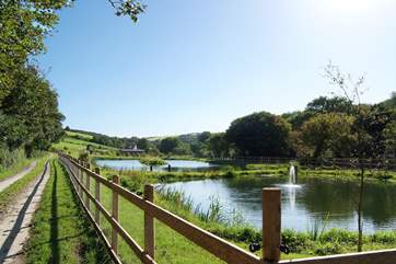The long driveway passes to the left of the fishing lodges and lakes. (Please note, the lakes are not available to guests at Nanpusker Pump House).