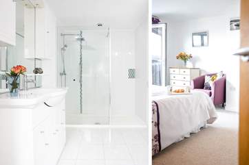 The en suite bathroom and looking into bedroom 2.