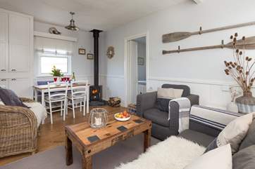 There is such a stylish but cosy interior at this cottage, with the bonus of a wood-burning stove for out-of-season holidays here.