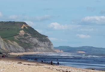 Charmouth beach is a great place for children to search for fossils.