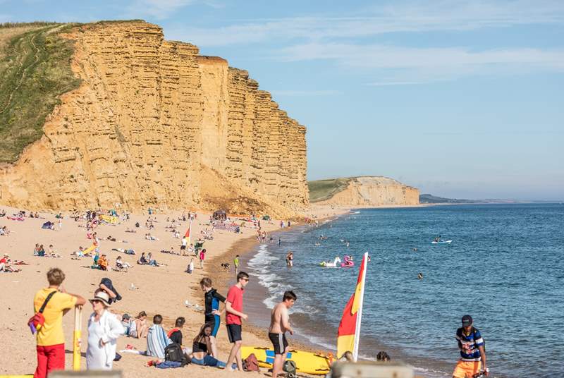 Visit West Bay with it's sandy cliffs.  It's the 'home' of Broadchurch.