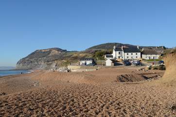 The lovely beach at Seatown (there is a great pub here too) beneath the stunning Golden Cap.
