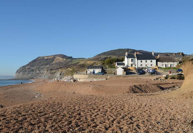 The lovely beach at Seatown (there is a great pub here too) beneath the stunning Golden Cap.