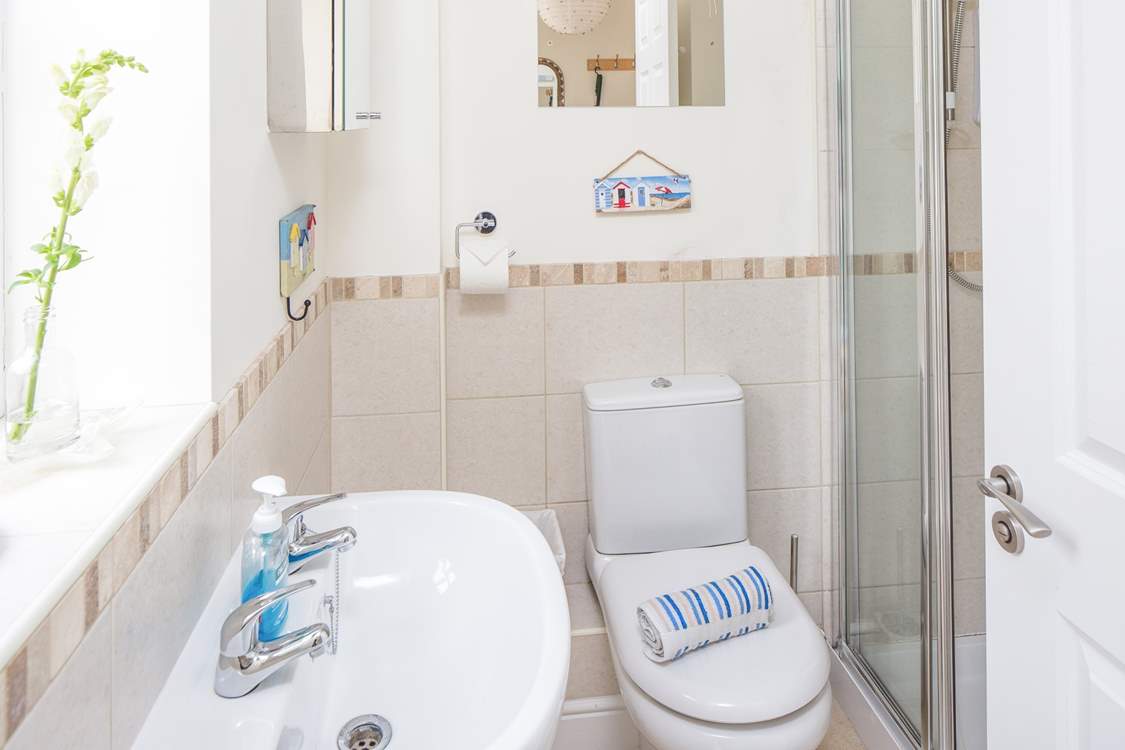 The shower-room is bright and cheerful.
