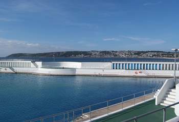 Art Deco Jubilee Pool sits overlooking the bay at Penzance, ideal for a salt water dip without the waves.
