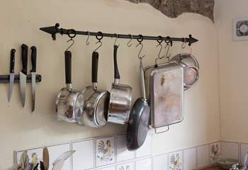 Pots and pans in the kitchen.