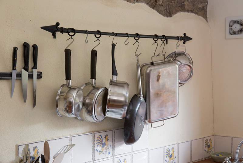 Pots and pans in the kitchen.