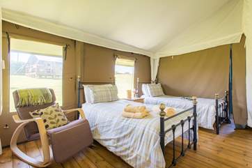 The twin room is also at the back of the tent.
