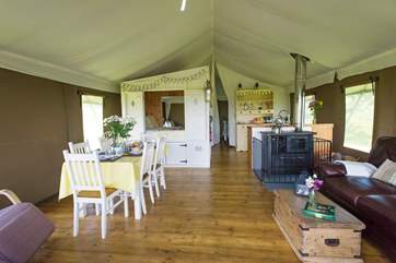 The spacious open plan living-room.