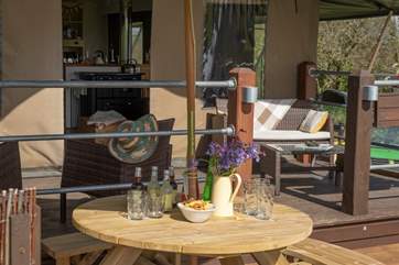 Buttercup's picnic bench is a great place to enjoy a sunny morning breakfast.
