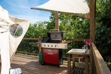 Cook up a storm on the full-size gas barbecue (your cooking appliance at Poppy Yurt)