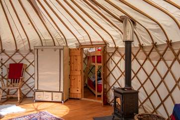 Double doors lead from the main yurt through to the 'baby' yurt.
